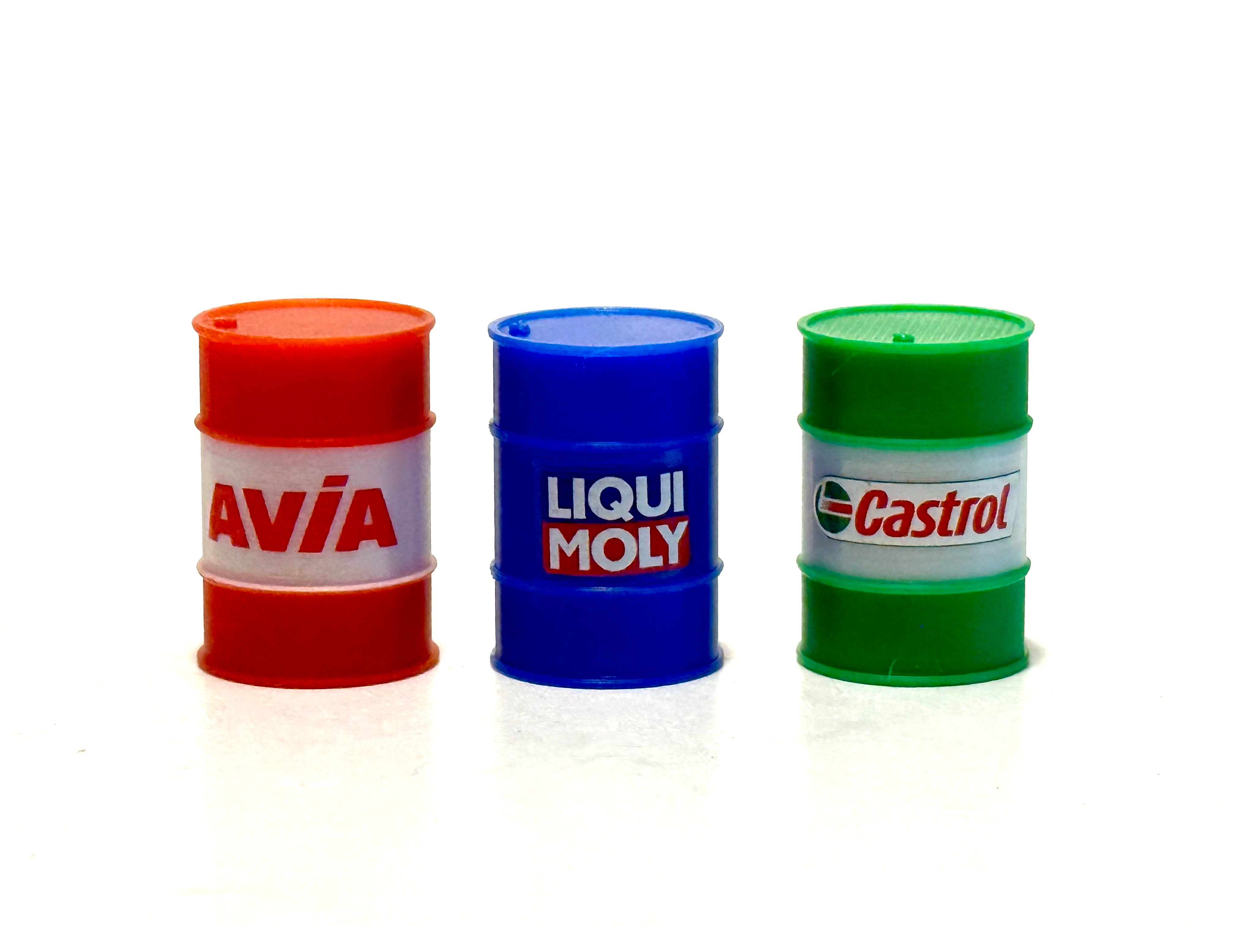 Gedrucktes 200l Öl-/Schmierstoff Fass 3D Druck 1:32 AVIA Liqui Moly Castrol