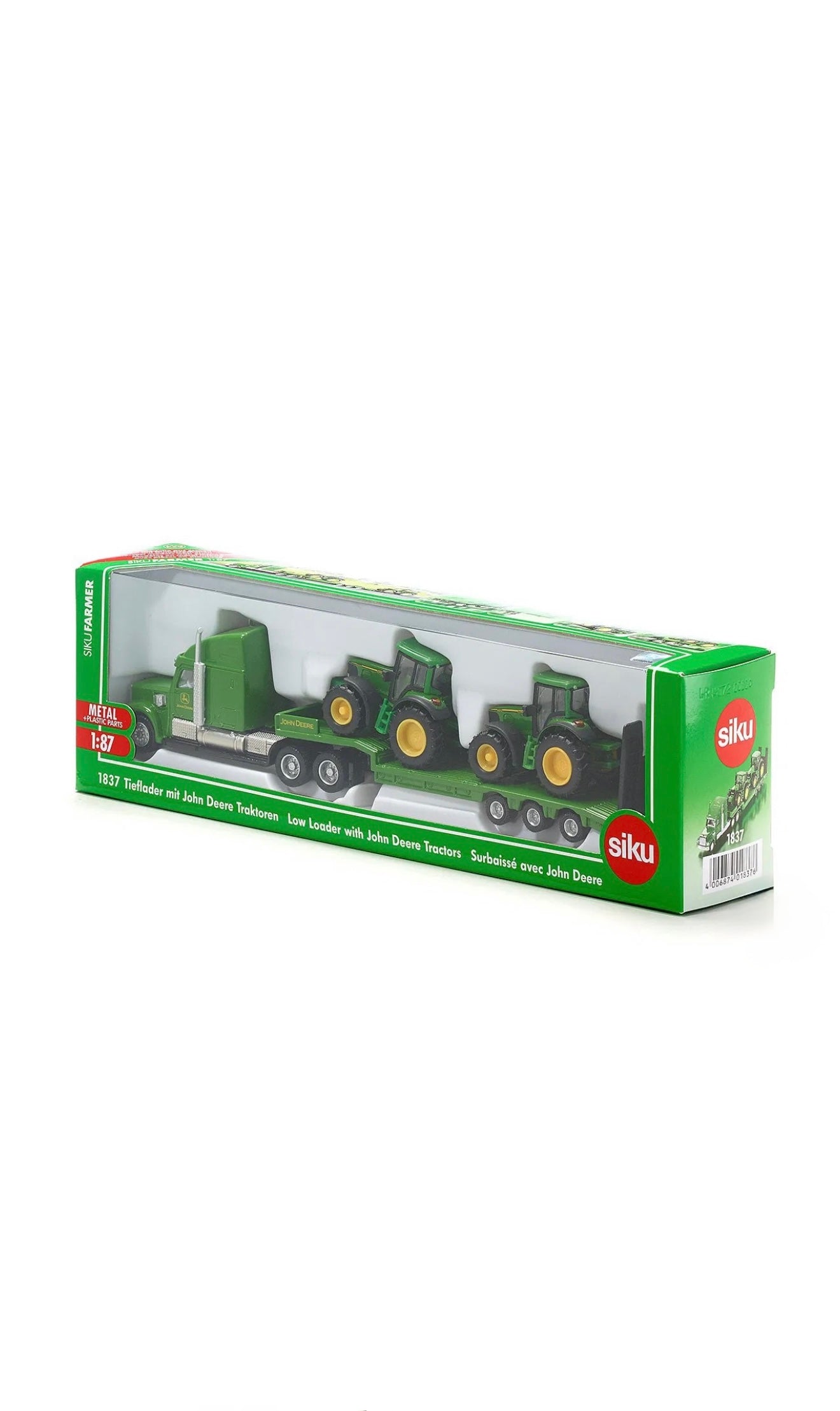 SIKU FARMER 1837 LKW mit Tieflader mit John Deere Traktoren