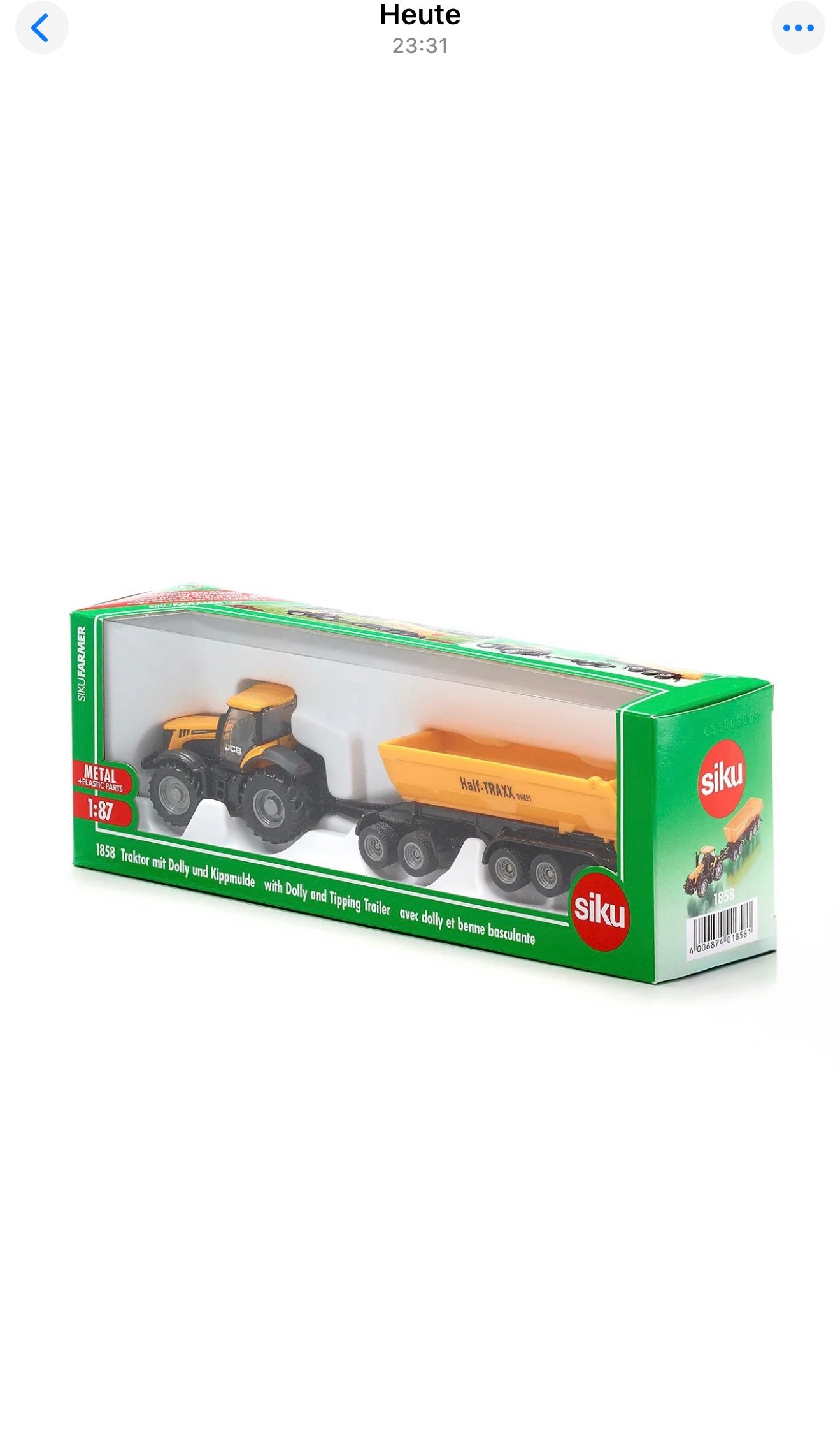 SIKU FARMER 1858 JCB mit Dolly und Kippmulde