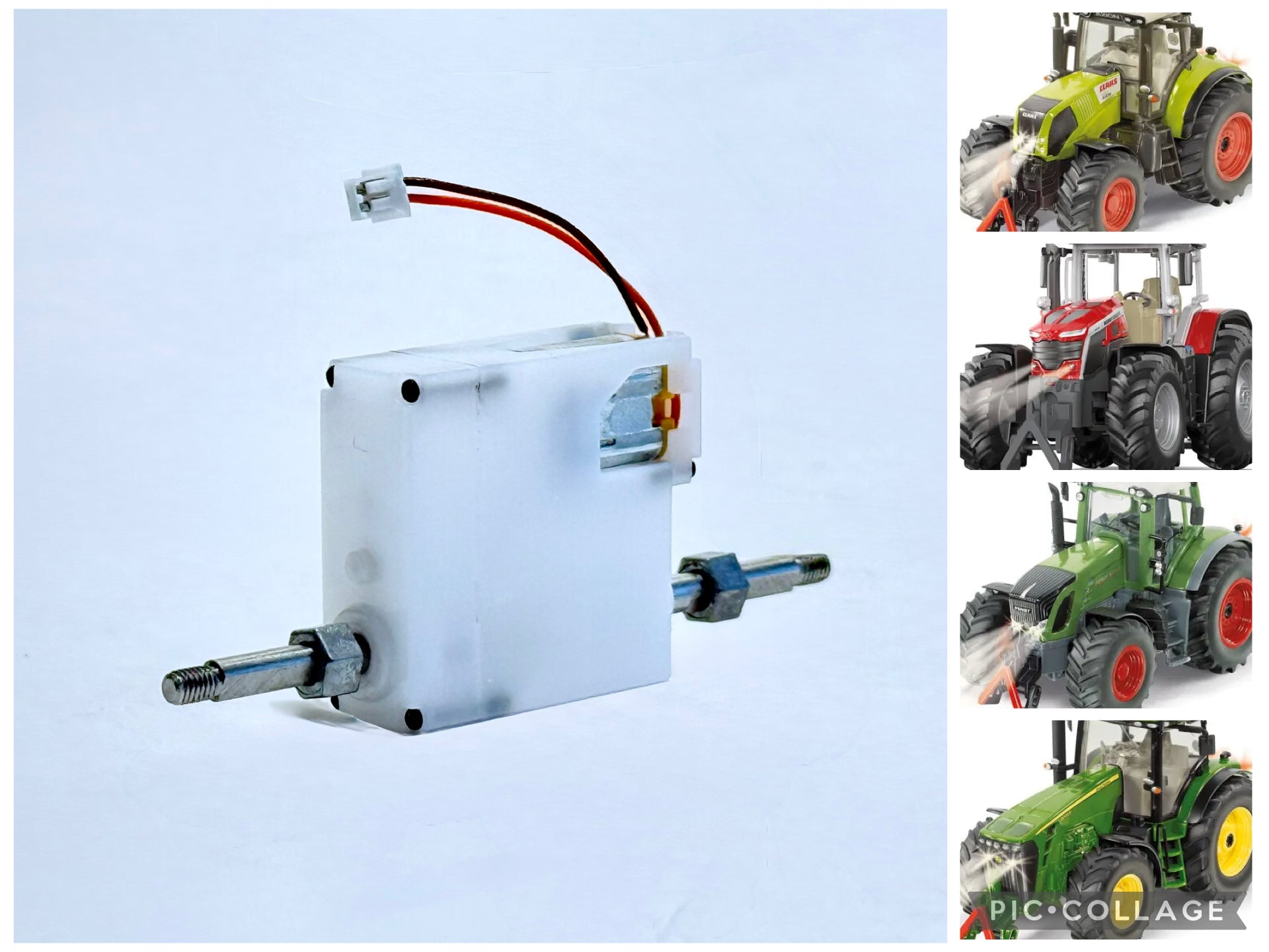 Ersatz Antrieb Seitenansicht weiß mit silberner Achse - Vier Beispielmodelle für den Antrieb