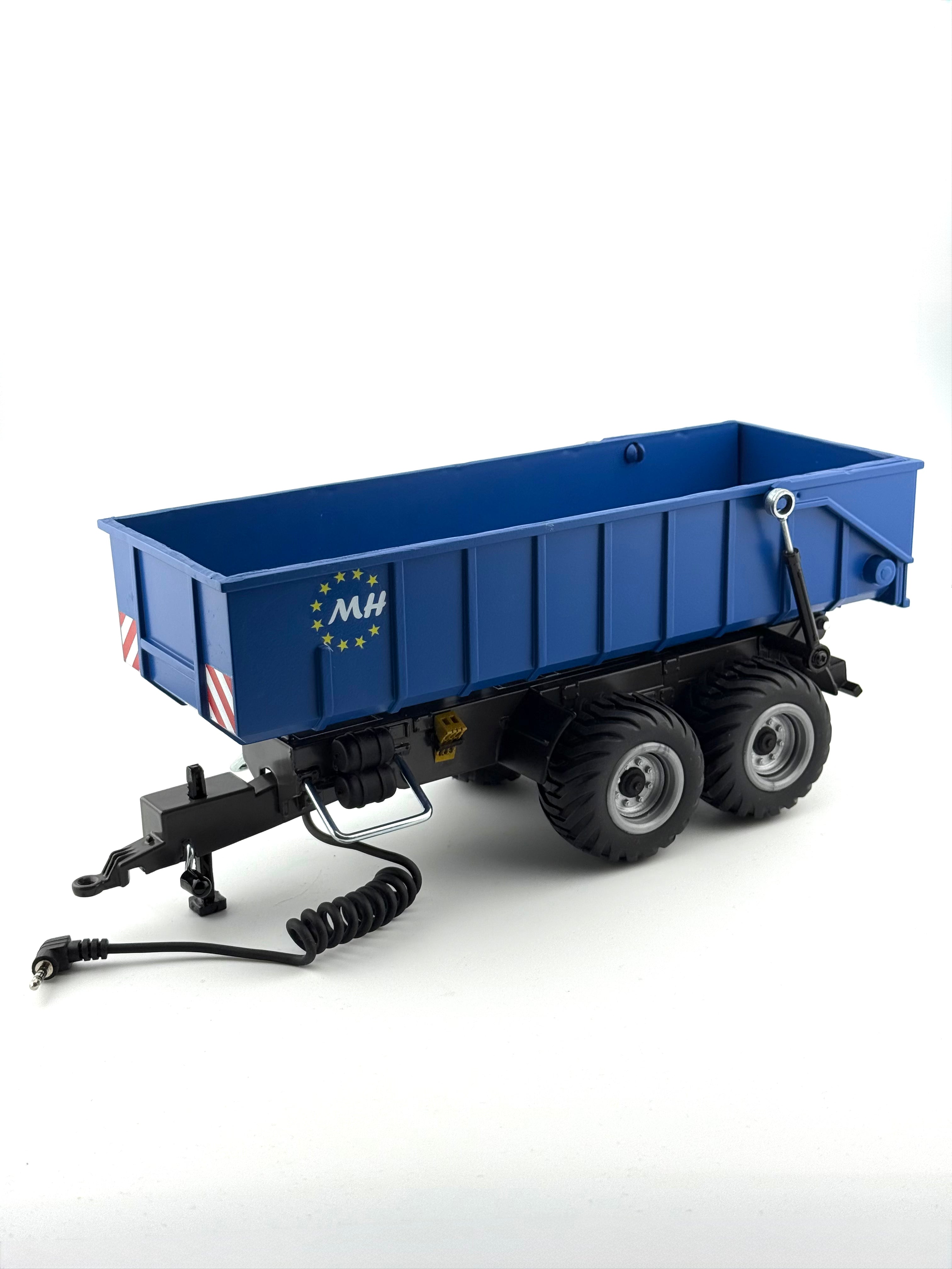 SIKU Control 6780 Baustellenkipper Umbau im Maßstab 1:32 in Gesamtansicht mit blauer Mulde, realistischem Fahrwerk und RC Funktion für Modellbau