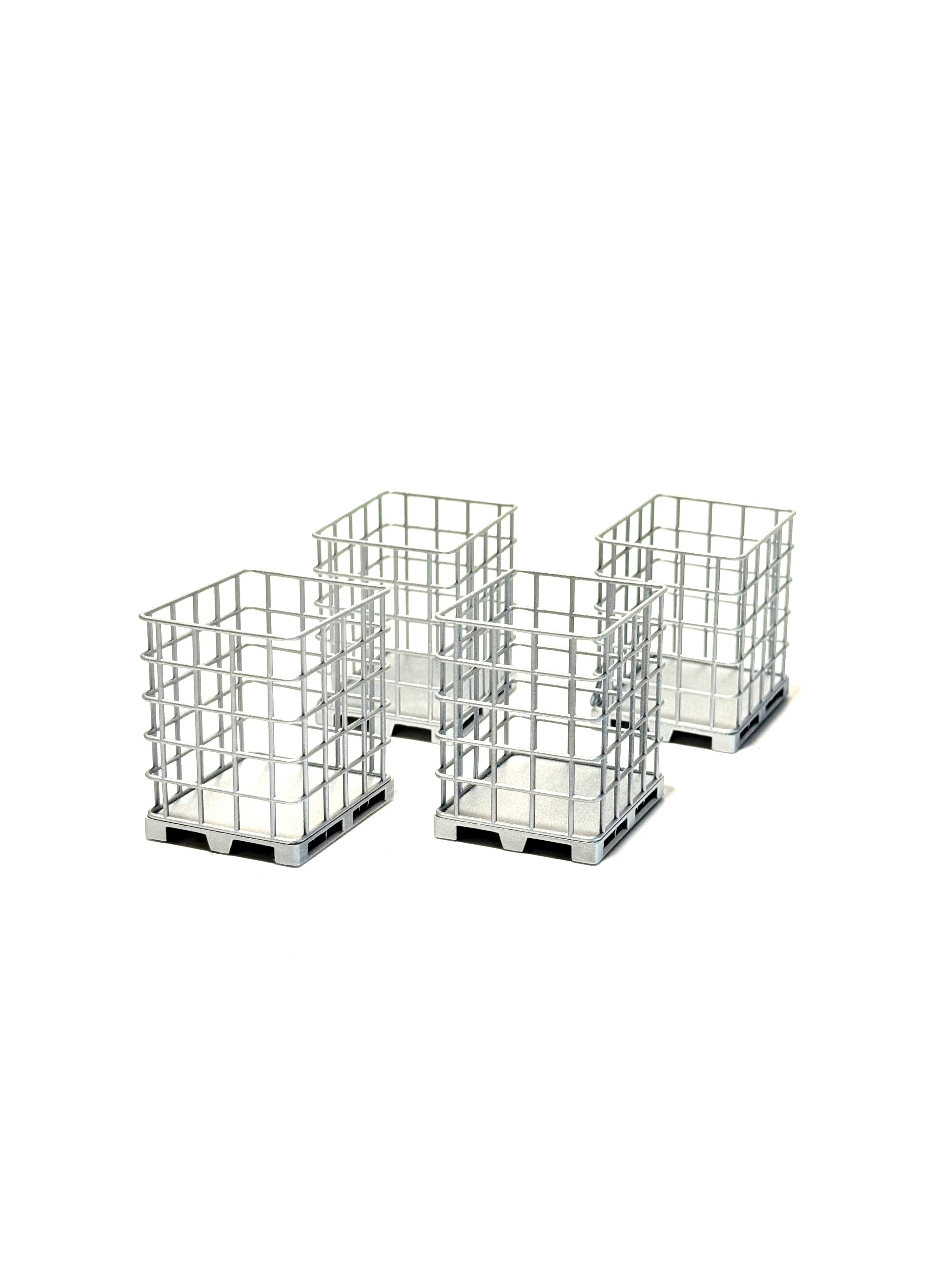 Vier Gitterboxen in der Seitenansicht
