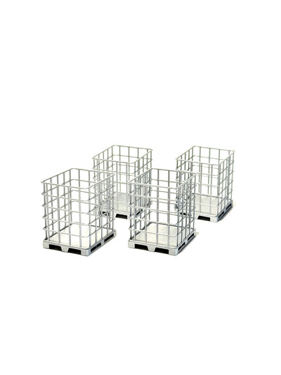 Vier Gitterboxen in der Seitenansicht