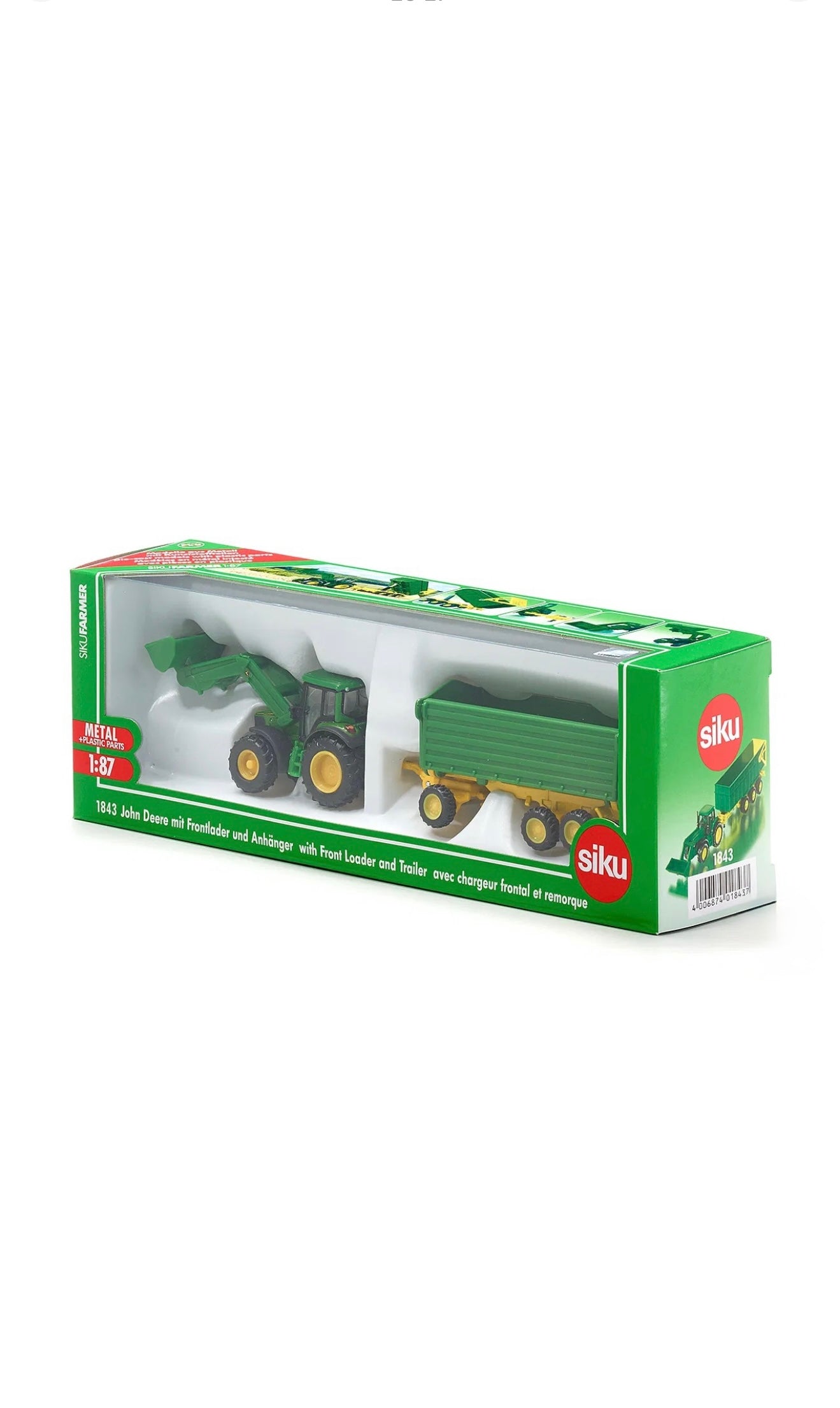SIKU FARMER 1843 John Deere mit Frontlader und Anhänger