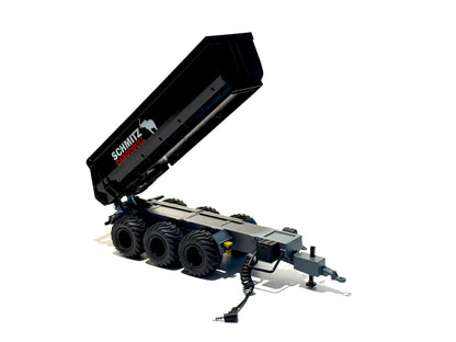 Seitenansicht:
Kipper in schwarz, Felgen in schwarz
Mulde hoch gekippt